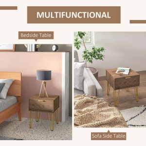 Noptiere Moderne Set 2 Bucati din PAL si Otel cu Sertar, 39.5x41x49 cm, Maro - Img 4