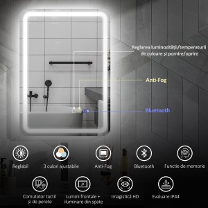 Oglindă de Baie Bluetooth LED 50 x 70 cm cu Anticeață - Argintiu - Img 4