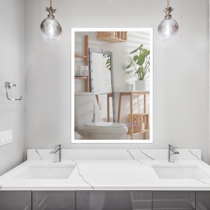 Oglinda de baie cu LED 70x50 cm, oglinda de cosmetica cu iluminare pentru perete, cu 3 lumini reglabile, plug-in, argintiu - Img 2