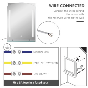 Oglindă de Baie cu Lumină LED Reglabilă pe 3 Culori și Raft din Sticlă, 50x12x70 cm, Argintiu - Img 6
