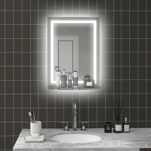 Oglindă de Baie cu Lumini LED în 3 Culori Reglabile și Raft din Sticlă, 50x12x70 cm, Argintiu - Img 7