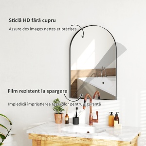 Oglindă de Baie în Formă de Arc și Ramă din Aluminiu, Oglindă Decorativă, 60x3x90 cm, Negru - Img 5