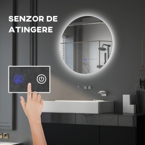 Oglinda de Baie Rotunda cu Lumina LED in 3 Culori si intrerupatoare Touch, Ø70x3.5 cm, Transparent - Img 4