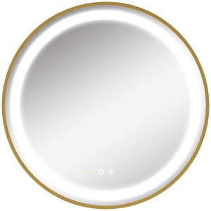 Oglindă de Baie Rotundă cu Lumină LED, Luminozitate Reglabilă și Întrerupătoare Touch, Ø60x4 cm, Auriu - Img 1