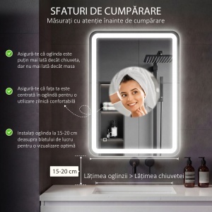Oglindă de Baie Touch 70x100 cm cu LED 3 Tonuri de Lumină și Antiaburire - Img 4