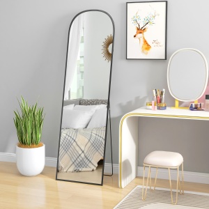 Oglindă de Podea și Perete Modernă din Aliaj de Aluminiu cu Suport Pliabil, 50x170 cm, Neagră - Img 9