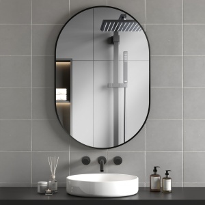 Oglindă pentru Baie cu Ramă din Aluminiu, 40x70 cm, Negru - Img 2