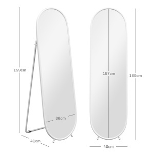 Oglindă Verticală de Podea cu Suport 40x41x159 cm Alb - Img 3