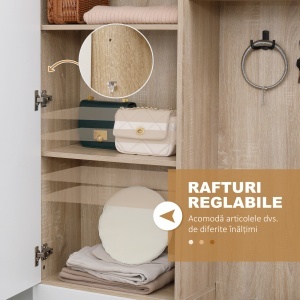 Organizator Intrare cu Oglindă, Montaj Fără Găuri și Sistem Anti-Înclinare, Design Robust, 145 x 29 x 184 cm - Img 6