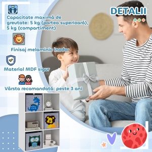 Organizator pentru Jucarii, Dulap de Depozitare cu Trei Sertare din Material, Raft Organizator, 61,8x29,9x91,5 cm, Alb - Img 7