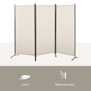 Paravan interior cu 3 panouri, separeu pliabil pentru spatii din metal si poliester, 253x50x182cm, bej - Img 8