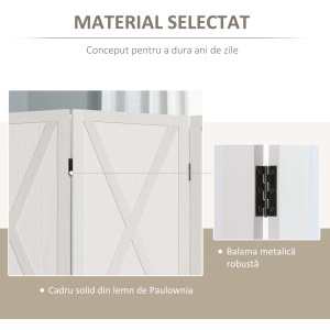 Paravan Interior cu 4 Panouri Pliabile din Lemn, 182x170 cm, Alb - Img 5