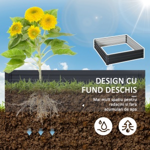 Pat de Gradina Inaltat Galvanizat de 120x120x30cm, Jardiniera Pat Inaltat cu Cadru din Otel pentru Legume, Flori, Plante si Plante Aromatice, Gri - Img 6