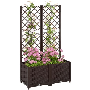 Pat Înălțat pentru Grădină cu Spalier și 6 Orificii de Drenaj, 80x40x135 cm, Maro