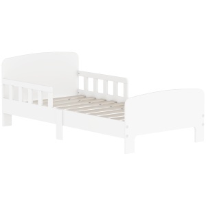 Pat Montessori pentru Copii 3-8 Ani din Lemn FSC cu Apărători Laterale și Margini Netede, 143.5x74.2x54 cm, Alb