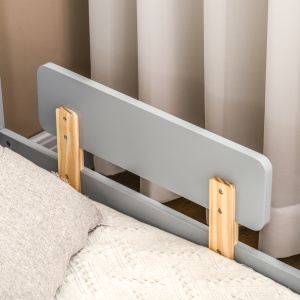 Pat pentru copii 3-6 ani cu stele si luna din MDF si PAL, 143x76x49 cm, culoare gri si lemn - Img 8