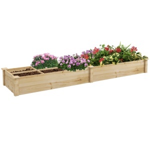 Patul supraînălțat pentru grădină și grădină de legume cu partiție internă și fund deschis, 237x60x25cm, lemn natural - Img 1