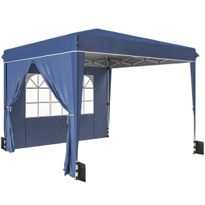 Pavilion 3x3 m Pliabil Pop Up cu Înălțime Reglabilă, Pavilion de Grădină cu Pereți Laterali, Saci de Nisip, Geantă de Transport, UV50+, pentru Exterior, Camping, Petreceri, Albastru Închis