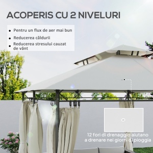 Pavilion de Grădină cu Acoperiș Dublu, 397x297x265 cm, Alb Crem - Img 4