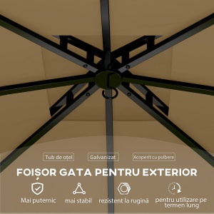 Pavilion de Grădină cu Copertină, Perdele, Ferestre și Acoperiș Ventilat, 335x335x285 cm, Bej - Img 6