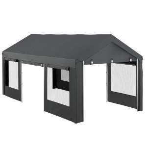 Pavilion de Grădină cu Înălțime Reglabilă, 4 Uși și 4 Ferestre, 6x3 m, Gri Închis - Img 1