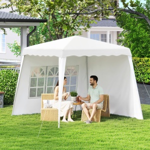 Pavilion pliabil cu 2 laterale, Stalpi oblici si geanta de transport, cort de evenimente inaltime reglabila UV50+, cort de gradina, curte, acoperis 2,4 x 2,4 m / baza 2,9 x 2,9 m, alb - Img 2
