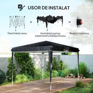 Pavilion Pliabil cu Înălțime Reglabilă și Geantă de Transport, 300x300x273 cm, Negru - Img 4