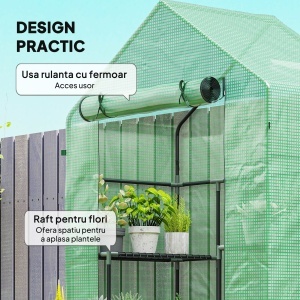 PE impermeabil și rezistent la UV Grădină seră pentru plante cu rafturi și accesorii de montare, 142x73x195cm, verde - Img 5