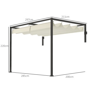 Pergolă 3 x 4m Montată pe Perete, Pergolă Metalică cu Acoperiș Retractabil pentru Grătar, Grădină, Terasă, Deck - Img 3