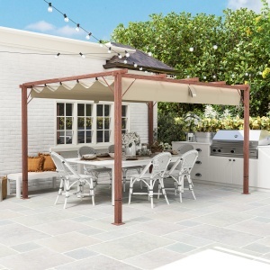 Pergolă de Grădină cu Acoperiș Retractabil și Cadru din Aluminiu cu Aspect de Lemn, 382x300x232 cm, Lemn Natural - Img 8
