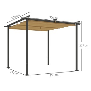 Pergolă de Grădină cu Acoperiș Retractabil și Cadru Metalic, 300x300x227 cm, Bej - Img 3