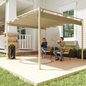 Pergolă de Grădină cu Acoperiș Retractabil și Sistem de Prindere Magnetic, 298x297x221 cm, Kaki - Img 2