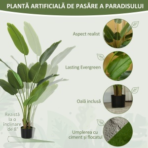 Plantă Artificială de 160 cm cu 10 Frunze Verzi din PEVA și Vas de Ø16.5x13.5 cm - Img 4