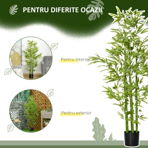 Planta Artificiala de Bambus 150 cm Inaltime cu Ghiveci Inclus pentru Interior si Exterior - Verde - Img 6
