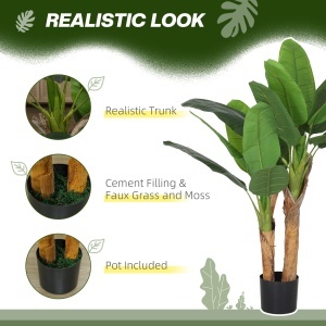 Plantă Artificială de Bananier cu Ghiveci, 2 Trunchiuri și 15 Frunze, Ø17x120 cm, Verde - Img 4