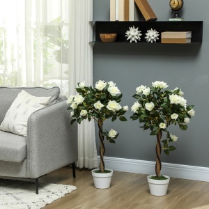 Plantă Artificială de Trandafir cu 21 de Flori Ø18x90 cm Portocaliu cu Vas - Img 2