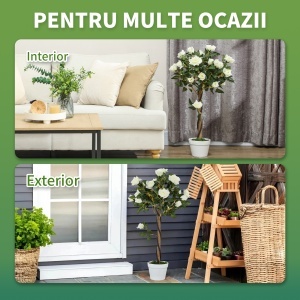 Plantă Artificială de Trandafir cu 21 de Flori Ø18x90 cm Portocaliu cu Vas - Img 4