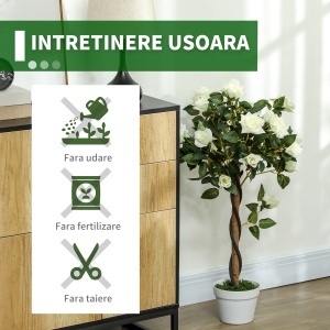 Plantă Artificială de Trandafir cu 21 de Flori Ø18x90 cm Portocaliu cu Vas - Img 6