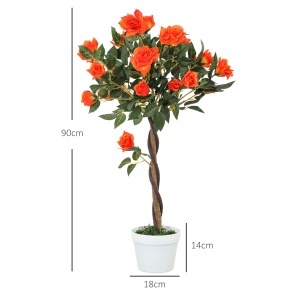 Plantă Artificială de Trandafir cu 21 de Flori Ø18x90 cm Portocaliu cu Vas - Img 3