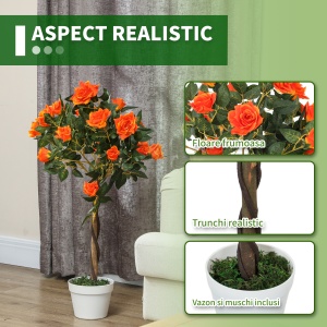 Plantă Artificială de Trandafir cu 21 de Flori Ø18x90 cm Portocaliu cu Vas - Img 5