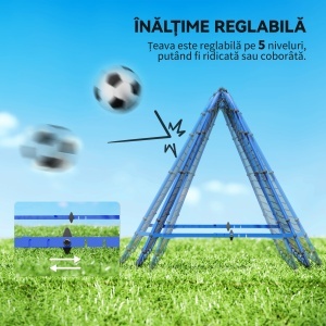 Plasa de fotbal pliabila din PE si metal, cu unghi reglabil si cuie, 100x95x90 cm, albastru - Img 4