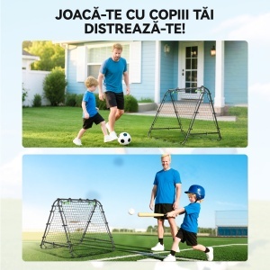 Plasa de fotbal pliabila din PE si oțel, cu unghi reglabil si cuie, 100x95x90 cm, albastru - Img 7