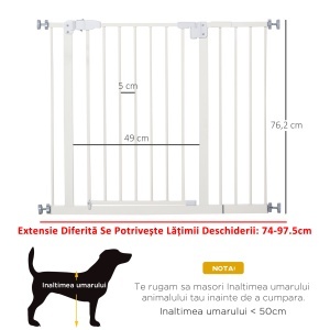 Poartă Extensibilă pentru Câini cu Montare prin Presiune, Barieră Închidere Automată și Extensie, 86x76.2 cm, Alb - Img 3