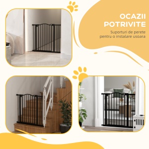 Poartă Extensibilă pentru Câini fără Șuruburi, Poartă de Siguranță Reglabilă, 94-100x94 cm, Negru - Img 6