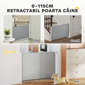 Poartă Extensibilă pentru Câini până la 115 cm, Alb și Gri - Img 4