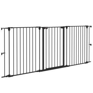 Poartă pentru Câini cu 3 Panouri și Sistem Dublu de Închidere, Barieră pentru Câini pentru Scări, Uși, Holuri, 206x90 cm, Negru - Img 1