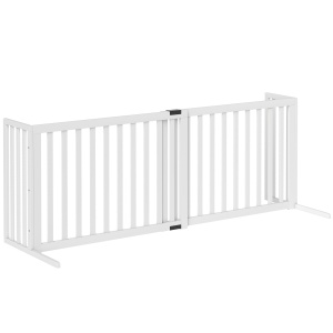 Poartă pentru Câini de Talie Medie și Mică Extensibilă Autoportantă din Lemn, 102-183x57x70 cm, Albă - Img 1
