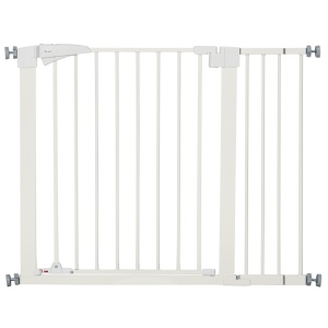 Poartă pentru Câini de Talie Mică și Medie cu Dublă Încuietoare și Închidere Automată, 76-103x4.2x77 cm, Alb - Img 1