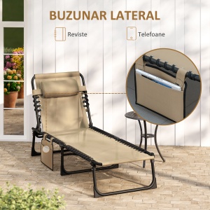 Portable Sun Lounger, Folding Camping Bed 5-position Adjustable Grey - Img 7