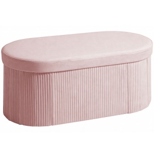 Pouf pliabil cu spațiu de depozitare modern, tapițat cu catifea, 72L, pentru living și dormitor, 76x38x35 cm, Roz - Img 1